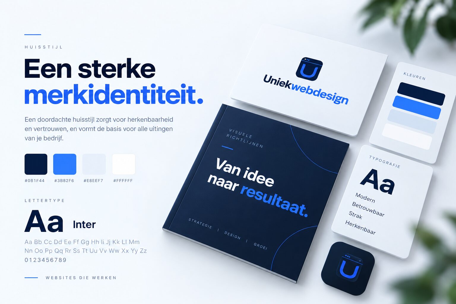 Huisstijl met logo, kleurenpalet, typografie en een merkboek